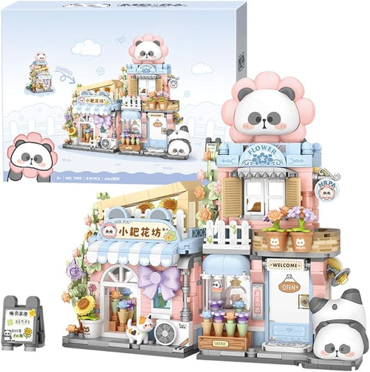 Panda Florist Street Scene Building Kit, Openable Flower Shop Building Set for Boys Girls Age 8+,810pcs Mini Bricks