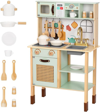 Play Kitchen, Kids Play Kitchen with Real Light & Sounds, Toy Kitchen for Toddlers with Cookware Accessories, Play Kitchen Sets for Kids Ages 4-8, Gift for Boys and Girls.