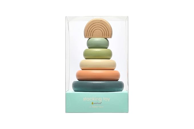 Pearhead Wooden Stacking Rainbow Toy, Baby and Toddler Ages 12+ Months Montessori Toy, Interactive Stackable Rings Learning Toy, Baby Girl or Baby Boy Nursery Accessory