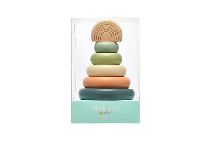 Pearhead Wooden Stacking Rainbow Toy, Baby and Toddler Ages 12+ Months Montessori Toy, Interactive Stackable Rings Learning Toy, Baby Girl or Baby Boy Nursery Accessory