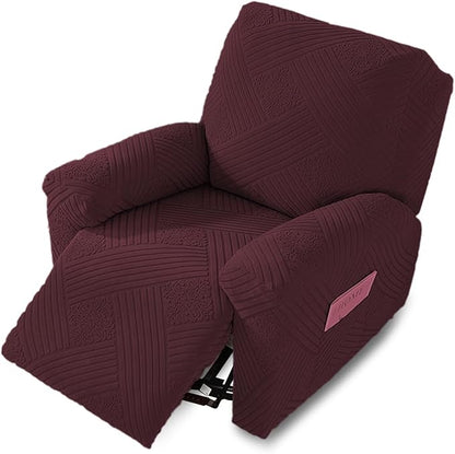 NORTHERN BROTHERS Oversized Recliner Cover - Lazy Boy Recliner Covers That Stay in Place, 4 Pieces Large Recliner Chair Covers 1 Seater, Wine Red