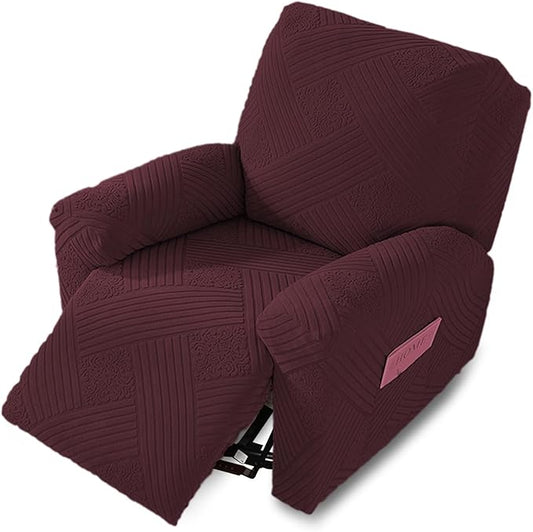 NORTHERN BROTHERS Oversized Recliner Cover - Lazy Boy Recliner Covers That Stay in Place, 4 Pieces Large Recliner Chair Covers 1 Seater, Wine Red