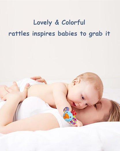 BLOOBLOOMAX Wrist Rattles Foot Finder Rattle Sock Baby Toy,Rattle Toy,Arm Hand Bracelet Rattle,Feet Leg Ankle Socks,Activity Rattle Present Gift for Newborn Infant Babies Boy Girl Bebe (5pcs-E)