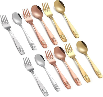 12 Piece Stainless Steel Kids Silverware Set,Toddler Utensils,Children Safe Food Grade Forks and Spoons,Mirror Polished, Dishwasher Safe