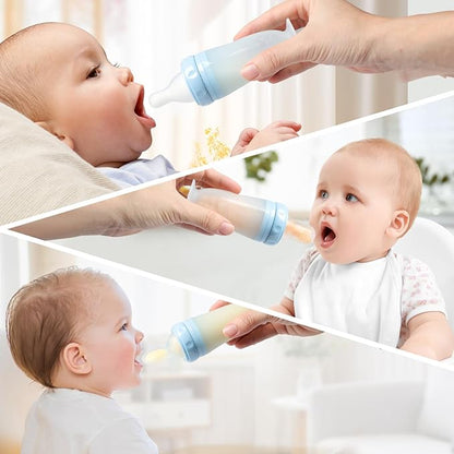 Baby Multifunctional Complementary Food Bottle, Silicone Milk Bottle 3-in-1, Including Dispensing Spoon, Regular Nipple and Fruit Puree Feeding Nipple, Auxiliary Weaning Bottle