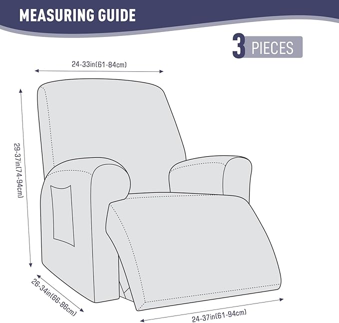 KinCam Recliner Covers, Stretch Reclining Chair Covers, Recliner Sofa Slipcovers Stripe Jacquard Recliner Couch Covers Furniture Protector Covers for Pet Kid (1 Seater, Lake Blue)