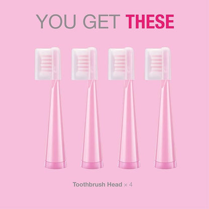 Vekkia Sonic Kids Electric Toothbrush Replacement Heads - 7X More Plaque Removal, End-Rounded 3D Curved Soft Bristles, Comfortable & Efficient Clean Teeth, Perfect for Kid Small Mouth, Pink (4 Pack)