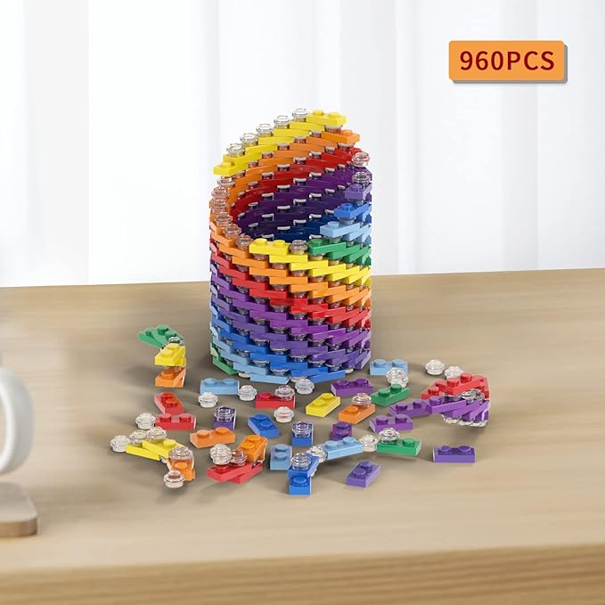 MOOXI-MOC Simulation Colorful Vase Building Set,Compatible with Lego Flower Bouquet 10280,DIY Creative Building Blocks Display Arrangement Household Decorative Toys(960pcs)