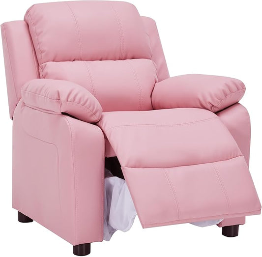 Macaron Kids Reclining Chair Recliner Dual Storage Armrest Leather Sofa Toddler Youth Children Child Ages 2-8