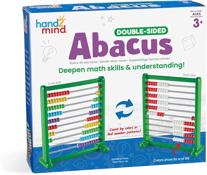 hand2mind Double Sided Plastic 100 Bead Abacus, Abacus for Kids Math, Math Manipulatives Kindergarten, Counting Rack for Kids, Counters for Kids Math, Educational Toys for Elementary Kids (Set of 1)