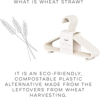 3 Sprouts Wheat Straw Plastic Hangers - 30-Pack Eco-Conscious Toddler Hangers for Child & Baby Clothes, Coats - Kid Closet Hangers Ideal for Small Girls, Boys, Children & Kids - Speckled Cream