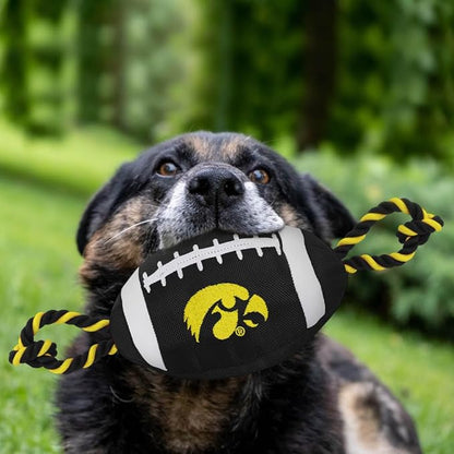 Pets First NCAA Iowa Hawkeyes Football Dog Toy, Tough Quality Nylon Materials, Strong Pull Ropes, Inner Squeaker, Collegiate Team Color