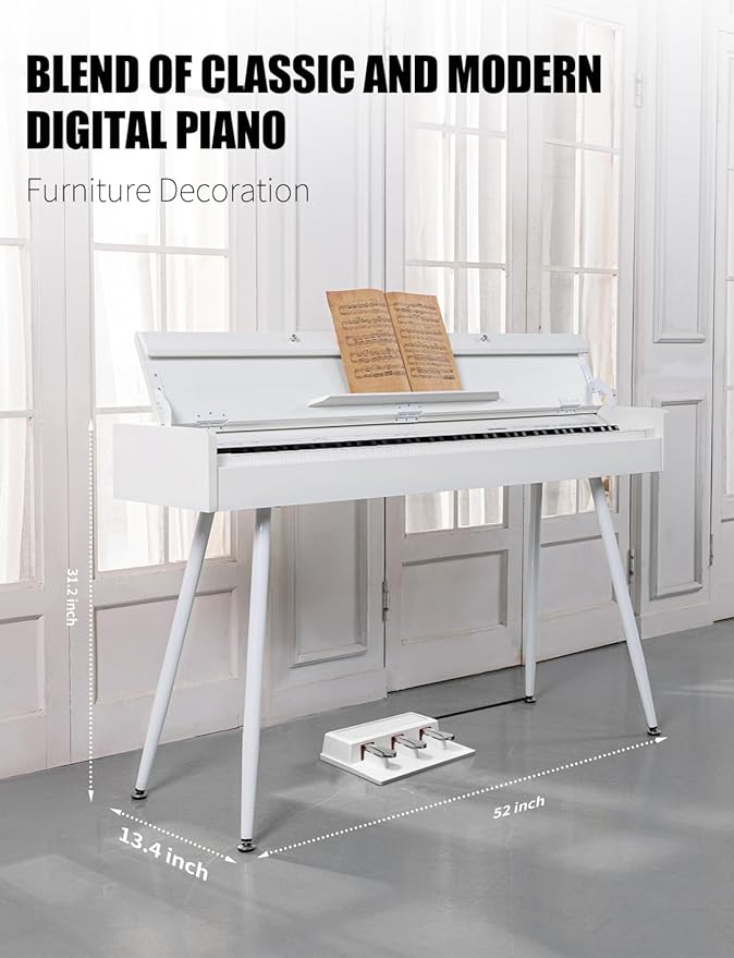UISCOM 88 Key Weighted Home Digital Piano- Wooden Desk Electric Piano Transforms Between Desk and Vanity - Progressive Hammer-Action Keyboard, Perfect for Beginners with MIDI-White