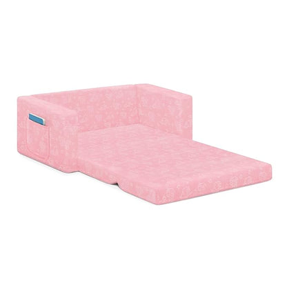 Delta Children Serta Perfect Sleeper Personalized Extra Wide Convertible Sofa to Lounger, Comfy 2-in-1 Flip Open Couch/Sleeper for Kids, Pink