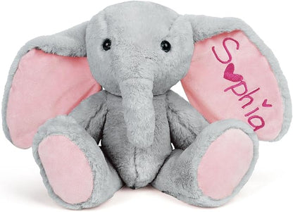 Personalized Gray Elephant Stuffed Animal with Name Embroidery – Soft Plush Toy with Poseable Limbs, Custom Gift for Baby Boys & Girls, Baby Shower & Birthday
