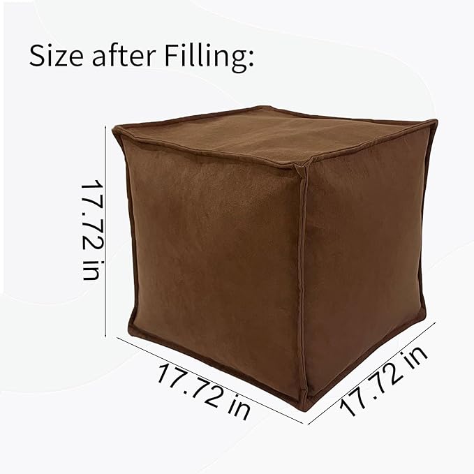 Louis Donné Square Unstuffed Pouf Ottoman Cover Foot Stool Poofy Ottomans Foot Rest small bean bag for Living room Decoration Floor Cushion Storage washable Brown microfaber Fabric(only Cover)NoFiller