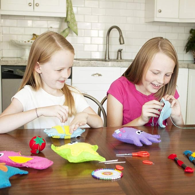 Kid Craft Felt Kit - 6 Cute Sea Animals Beginners Sewing Kits - Little Kids Ages 7 to 12 - Easy Childrens First Sew Kit - Great for Travel - Fun Beginning DIY Crafting for Girls and Boys