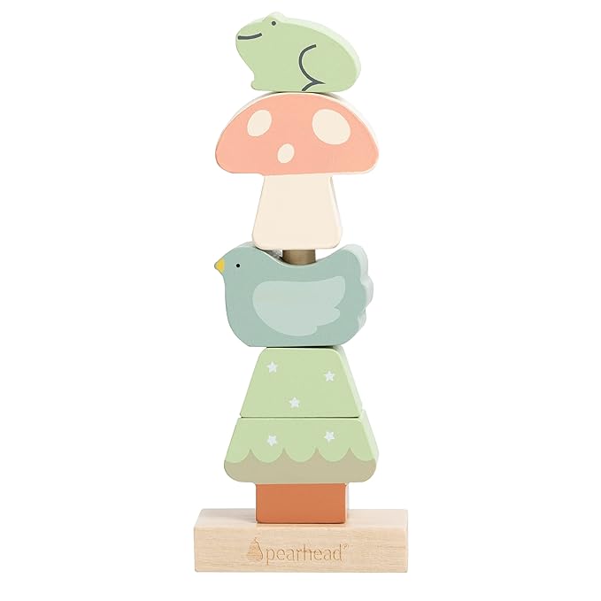Pearhead Woodland Wooden Stacking Toy, Interactive Stackable Montessori Learning Toy, Building Game for Kids, Early Developmental Toys for Babies and Toddlers, 1+ Year, FSC Certified