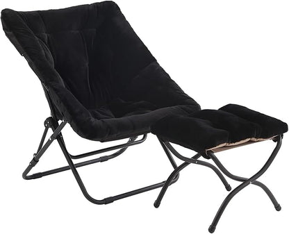 Tiita Saucer Chair with Ottoman, Soft Faux Fur Oversized Folding Accent Chair,Lounge Lazy Chair, Metal Frame Moon Chair for Bedroom, Living Room, Dorm Rooms, Garden and Courtyard