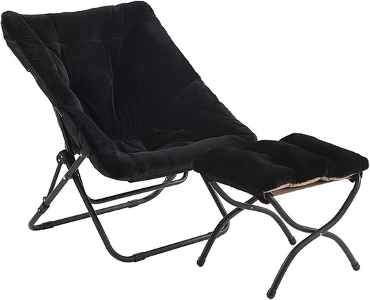 Tiita Saucer Chair with Ottoman, Soft Faux Fur Oversized Folding Accent Chair,Lounge Lazy Chair, Metal Frame Moon Chair for Bedroom, Living Room, Dorm Rooms, Garden and Courtyard