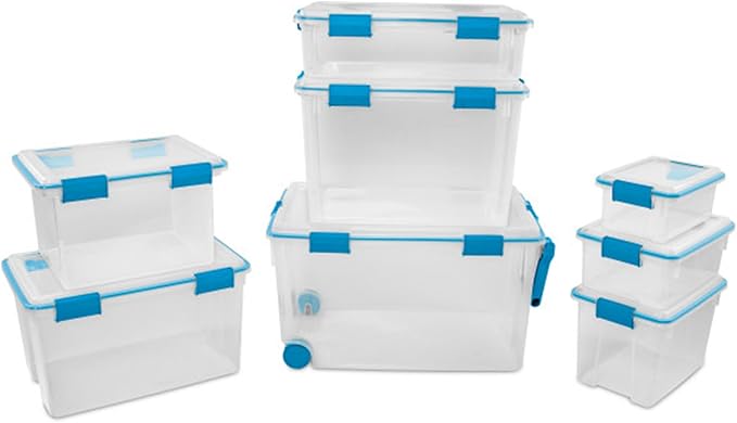 Sterilite 8-Pack Gasket Box, Weather-Resistant Storage Bins with Latching Lids, 37 Quart - Heavy-Duty Organizing Containers for Closet, Bathroom, and Office