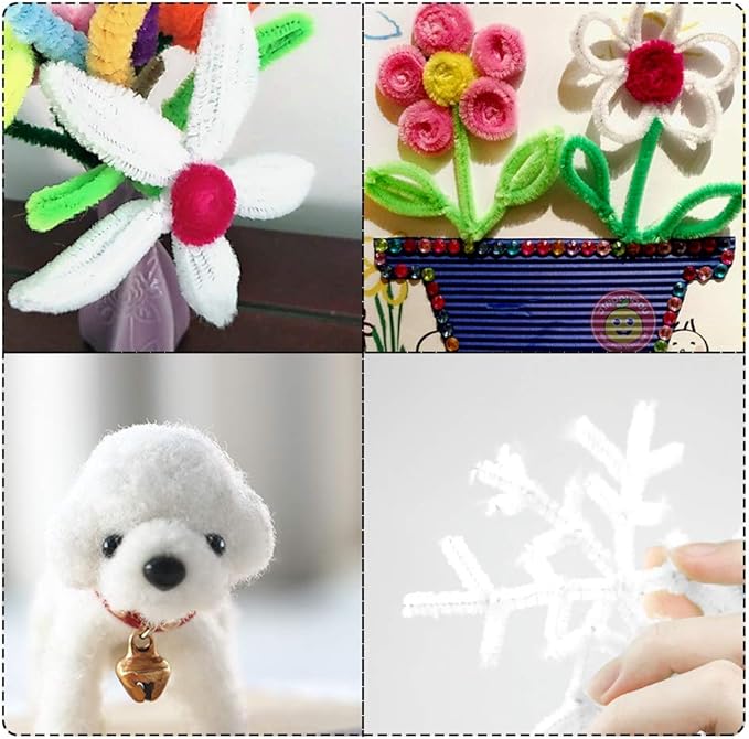 100 Pieces Pipe Cleaners Chenille Stem, Solid Color Pipe Cleaners Set for Pipe Cleaners DIY Arts Crafts Decorations, Chenille Stems Pipe Cleaners (White)