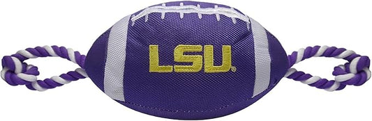 Pets First NCAA LSU Tigers Football Dog Toy, Tough Quality Nylon Materials, Strong Pull Ropes, Inner Squeaker, Collegiate Team Color, 1 Count (Pack of 1)