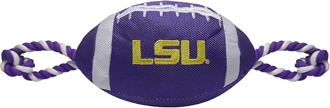 Pets First NCAA LSU Tigers Football Dog Toy, Tough Quality Nylon Materials, Strong Pull Ropes, Inner Squeaker, Collegiate Team Color, 1 Count (Pack of 1)