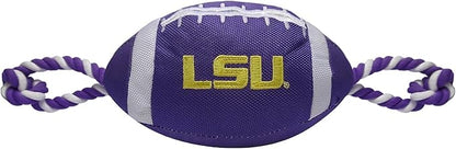 Pets First NCAA LSU Tigers Football Dog Toy, Tough Quality Nylon Materials, Strong Pull Ropes, Inner Squeaker, Collegiate Team Color, 1 Count (Pack of 1)