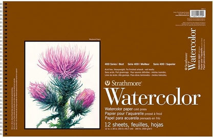 Strathmore 400 Series Wire Bound Watercolor Pad, 140 lb. Cold Press, 12 X 18 inches, White, 12 Sheets (440-3)