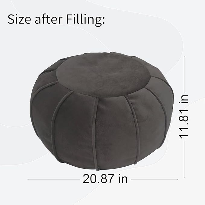 Louis Donné Unstuffed Ottoman Pouf Cover, Eco-Friendly Fabric Pouf Ottoman Floor Chair with Storage Solution for Bedroom, Round Foot Stools for Seating Poufs for Living Room Camper（Dark Brown）