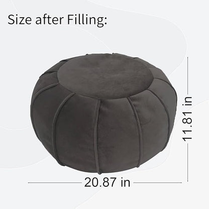 Louis Donné Unstuffed Ottoman Pouf Cover, Eco-Friendly Fabric Pouf Ottoman Floor Chair with Storage Solution for Bedroom, Round Foot Stools for Seating Poufs for Living Room Camper（Dark Brown）