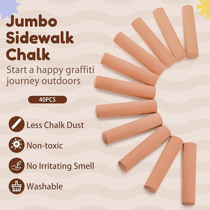 Fulmoon 40 Pcs Jumbo Sidewalk Chalk for Kids Outdoor Art Non Toxic Large Washable Street Chalk for Adults Drawing Painting Graffiti Classroom(Light Tan,Round Style)