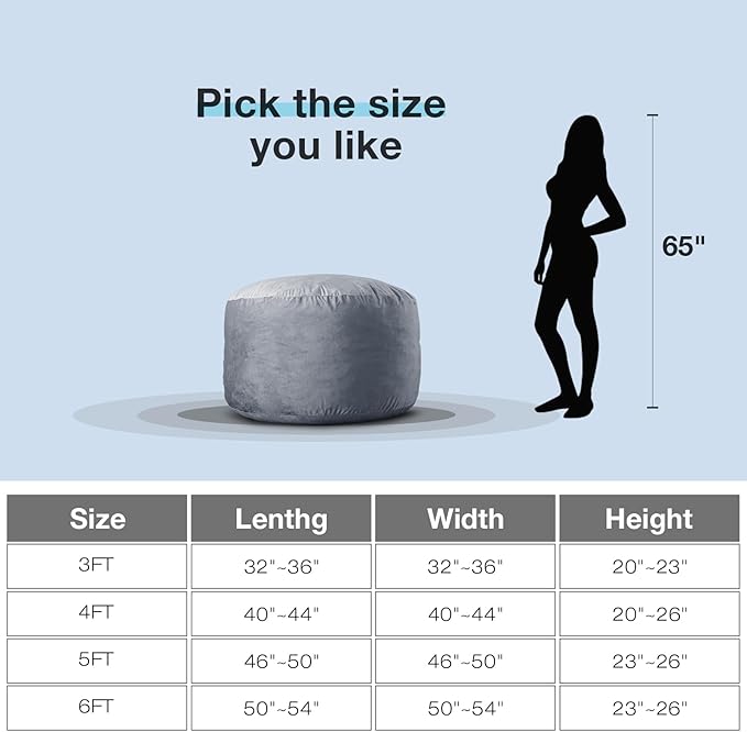 [Sherpa Cover] Large Bean Bag Chair: 4 ft Bean Bag Chairs for Adults/Kids with Filling,Ultra Soft Faux Fur Fabric,Memory Foam Bean Bag with Filler Included - 4 Foot,Dark Gray