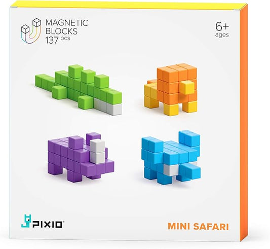 PIXIO Mini Safari - Tiny Magnetic Blocks Building Toy in The Pixel Art Style with Free App - 5/16" Plastic Cubes with 6 Magnets Inside - Open Ended Toy - Creativity Toy for Ages 6+