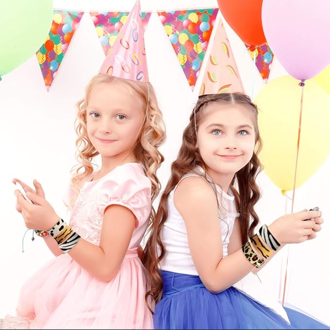 ArtCreativity Animal Print Slap Bracelets for Kids, Set of 8, Assorted Slap Bands with Zebra, Cheetah, Tiger, and Cow Prints, Zoo, Safari, and Animal Birthday Party Favors and Goodie Bag Fillers