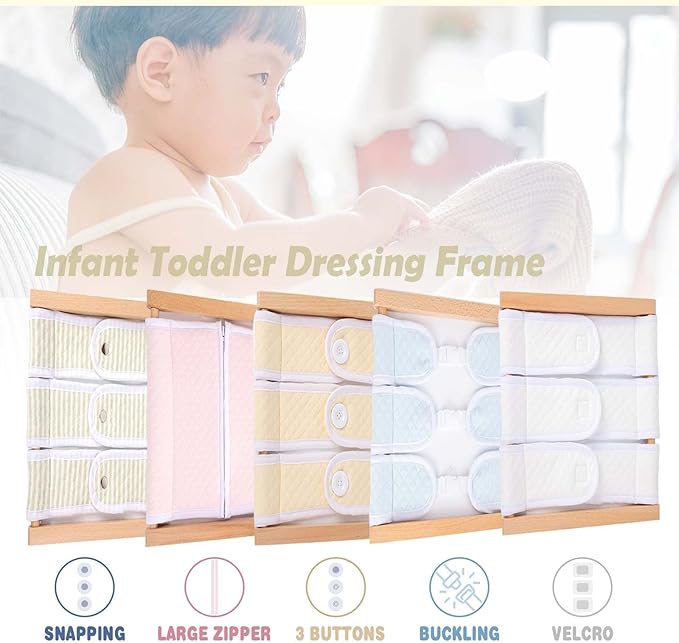 Montessori Wooden Toys for Dressing Learning Board Learning Basic Dressing Skills - Buttons, Snaps, Zippers, Belt Buckles & Velcro Toys for 1 2 3 Year Old Toddlers Sensory Toy Gifts(Velcro Cloth)