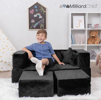 Milliard Kids Couch - Modular Kids Sofa for Toddler and Baby Playroom/Bedroom Furniture (Black) with Bonus Pillow