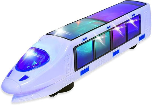 WEofferwhatYOUwant Electric Train Toy with Beautiful 3D Lightning - Monorail Train Set Battery Powered with Bullet Train Music and Bump and Go Action for Kids Ages 3 Years+