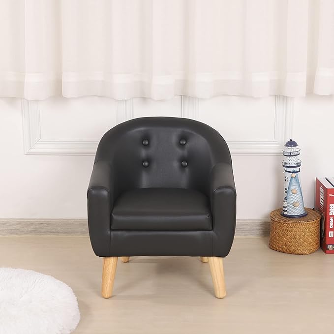 Getifun Single PVC Kids Sofa Chair, Toddler Sofa and Couch with Wooden Legs, Children Armchair for Children Gift (Black)