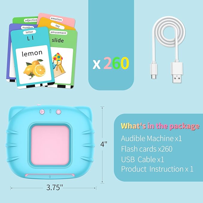 520 ABC Sight Words Talking Flash Cards with Number/Shapes/Letters/Colors, Etc, Preschool-Learning-Activities, Toddler Learning Toys for 1-6 Year Old Boys and Girls, Easter/Birthday Gift, Blue