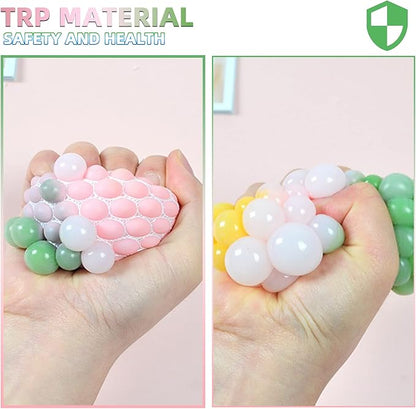 MEIEST 4 PCS Colorful Mesh Grape Stress Balls - Squeeze Color Change Fidget Toys for Stress Relief and Hand Exercise
