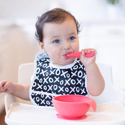 Bumkins Baby Utensil Set, Silicone Trainer Spoons for Dipping, Soft Tip, Self-Feeding, Chew, Baby Led Weaning, First Year Training Supplies, Essentials in Learning Eating, 4 Mos, 3-pk Red and Yellow