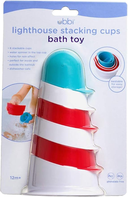 Ubbi Lighthouse Stacking Cups Bath Toys, Includes 6 Cups, Toddler Bathtub Toys, Dishwasher Safe Toddler Toys