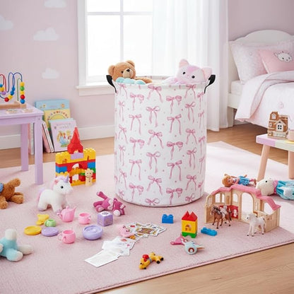 Baby Laundry Basket Kids Hamper Toy Storage Bin for Boys Room Decor Baby Nursery Hamper Gift Baskets for Bedroom Bathroom(Dot Bowknot)