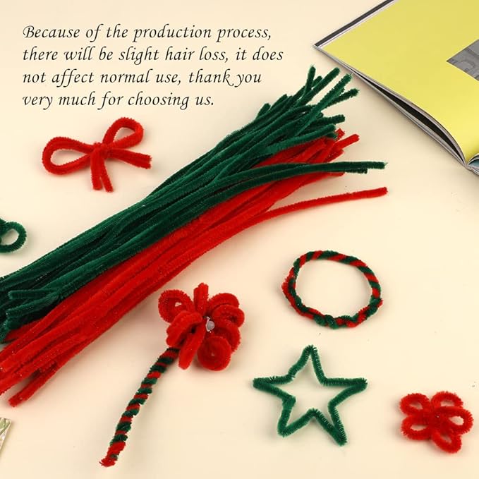 200 Pieces Christmas Pipe Cleaners, Craft Pipe Cleaners, Pipe Cleaners Chenille Stem, Pipe Cleaners Bulk,Art Pipe Cleaners for Creative Christmas Decoration Supplies Arts and Crafts Project