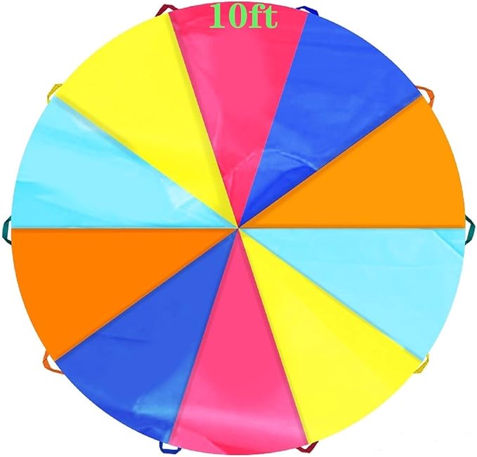 SPINFOX Multicolored Parachute - 6FT, 10FT, 20FT with Handles for Kids Indoor Outdoor Play