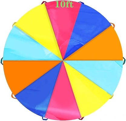 SPINFOX Multicolored Parachute - 6FT, 10FT, 20FT with Handles for Kids Indoor Outdoor Play