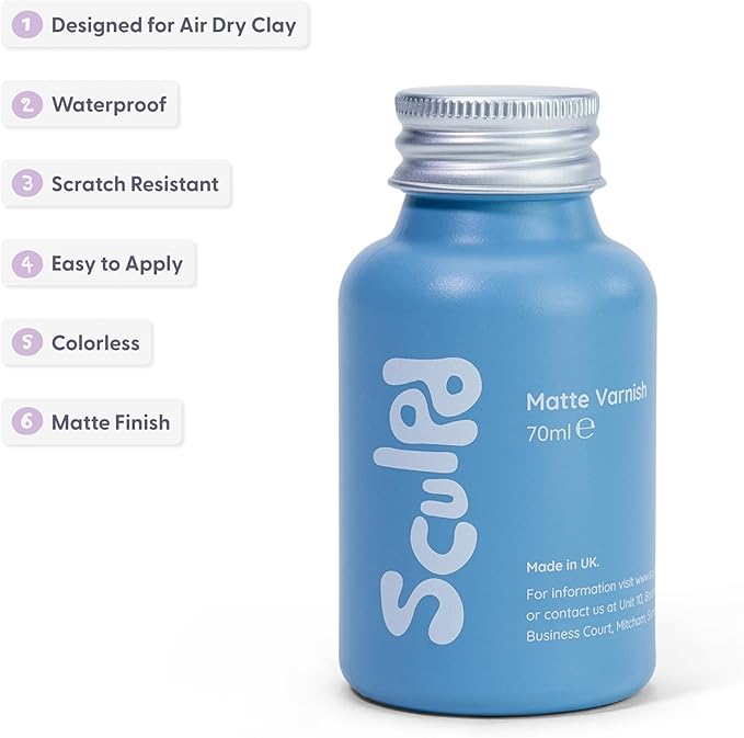 Sculpd Clear Varnish for Air Dry Clay Pottery, Matte Finish Clear Varnish for Pottery and Acrylic Paint, Create Waterproof Pottery from Home, Colourless Scratch Resistant Varnish, 70ml