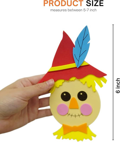 4E's Novelty Scarecrow Fall Crafts for Kids (12 Pack) Foam Self Adhesive, Crafts for Kids Bulk with Magnet, Halloween, Thanksgiving DIY Party Favors Activity for Ages 3-12